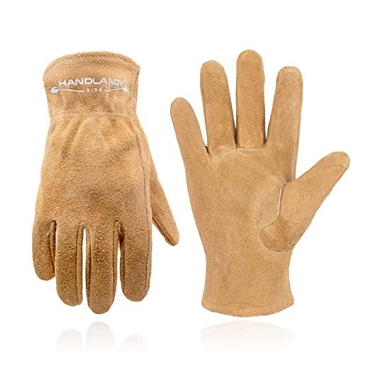5157 PRISAFETY HANDLANDY Kids Genuine Leather Work Gloves for ages 3-11, Children Gardening Gloves for Boys, Girls