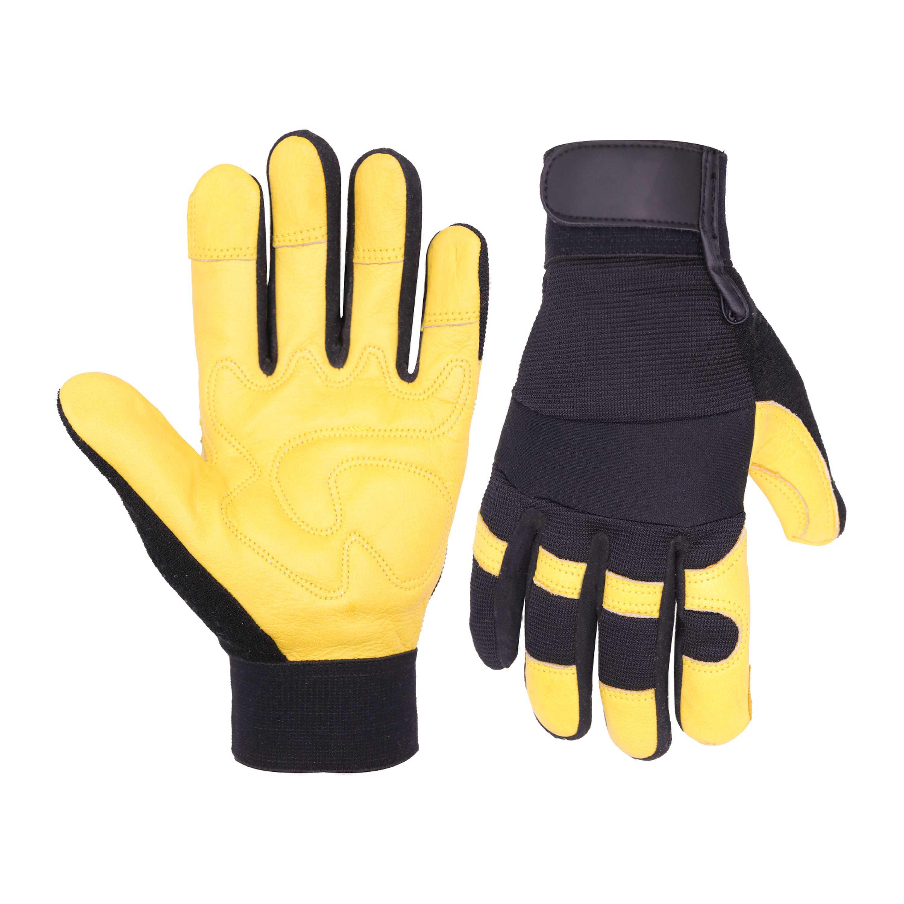 6132 PRISAFETY Hybrid Leather Mechanics Gloves Dexterity Men Utilty Work Golves Durable Stretch Fit for Driver, Construction, Yard Work
