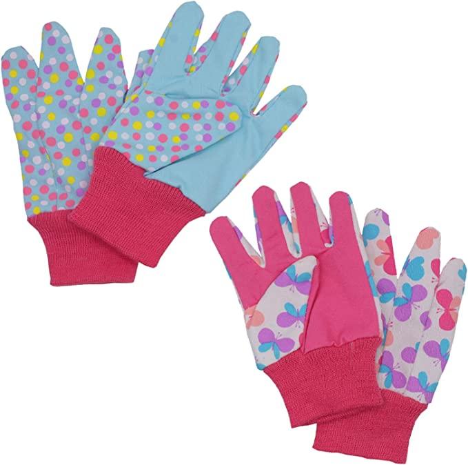 509394 PRISAFETY Kids Gardening gloves for age 5-6, age 7-8, cotton Garden Working Gloves for girls, Dot & Butterfly