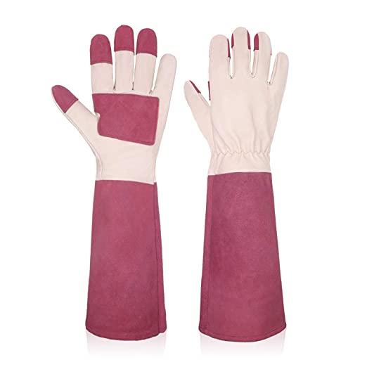 5067 PRISAFETY Long Sleeve Leather Gardening Gloves,Rose Pruning Floral Gauntlet Garden Gloves For Women and Men